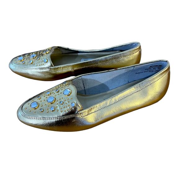 New Carriage House Beverlee Gold Sparkle Jeweled Leather Flats Size Loafers 6M - Picture 3 of 5